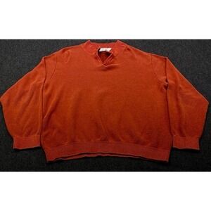 St. Croix Split Neck Sweater Mens Medium Orange Mondo Uomo Cotton Blend USA Made